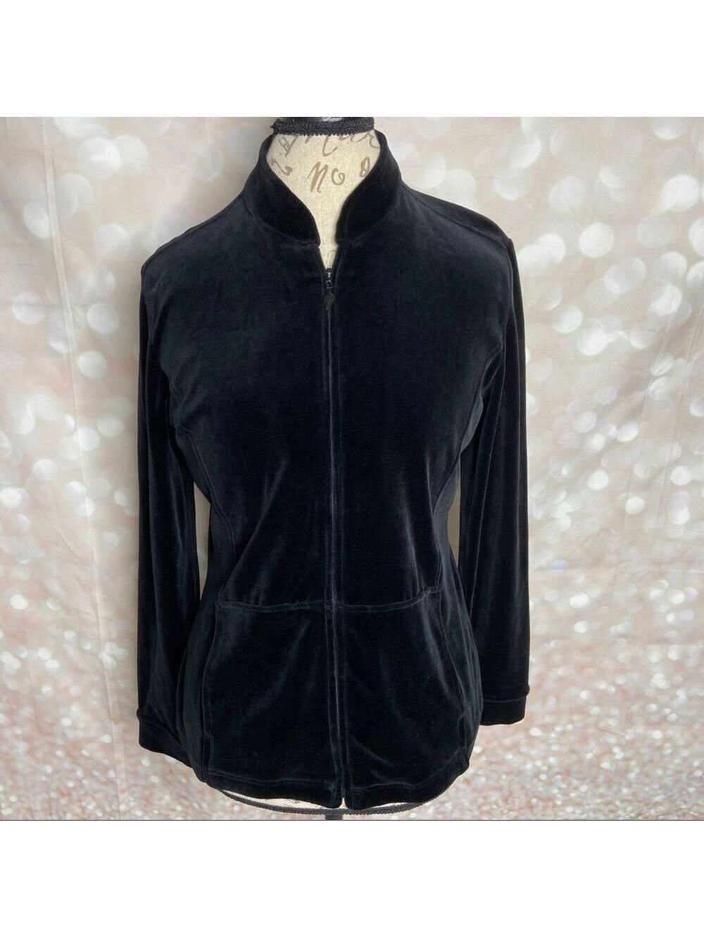 DANA Buchman Black Velour Front Zip Jacket